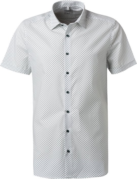 OLYMP Herren Kurzarmhemd grün gemustert