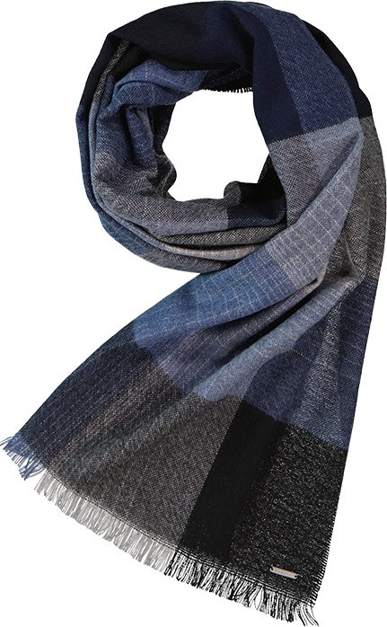 bugatti Herren Schal blau Woll-Stoff kariert
