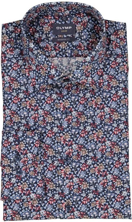 OLYMP Herren Hemd blau geblümt