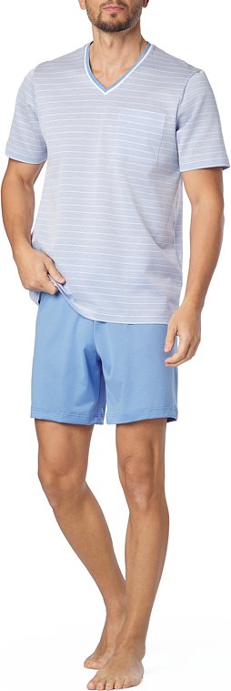 Novila Herren Pyjama blau Reine Baumwolle Gestreift
