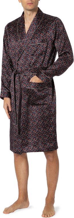 Zimmerli Herren Hausmantel blau Seide Gemustert,unifarben