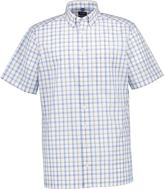 OLYMP Herren Kurzarmhemd blau kariert