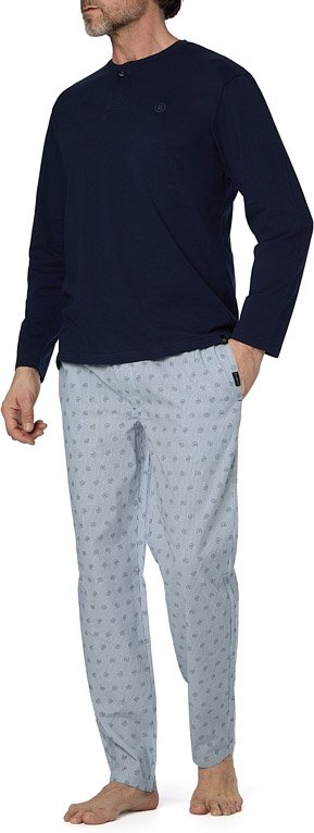Thumbnail - bugatti Herren Pyjama blau Baumwolle & Mix Gemustert,Gestreift