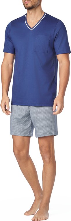 Novila Herren Pyjama blau Reine Baumwolle Gemustert