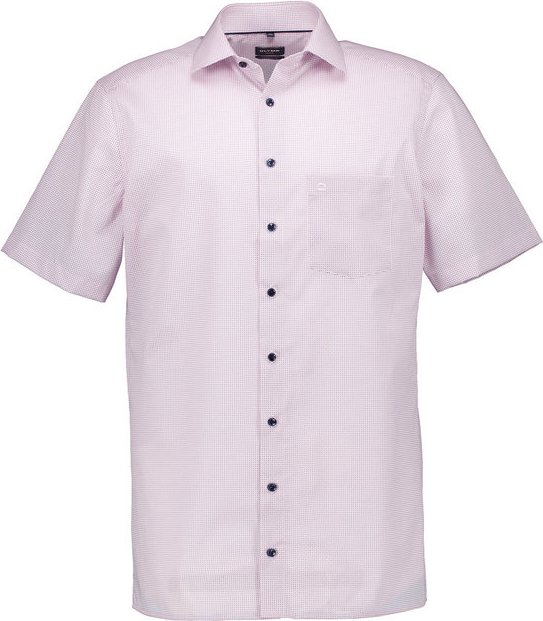 OLYMP Herren Kurzarmhemd rosa gemustert