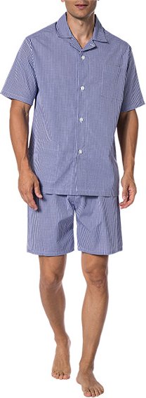 Novila Herren Pyjama blau Popeline Stoff Kariert