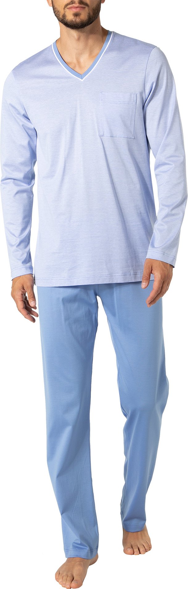 Novila Herren Pyjama blau Jersey-Baumwolle unifarben