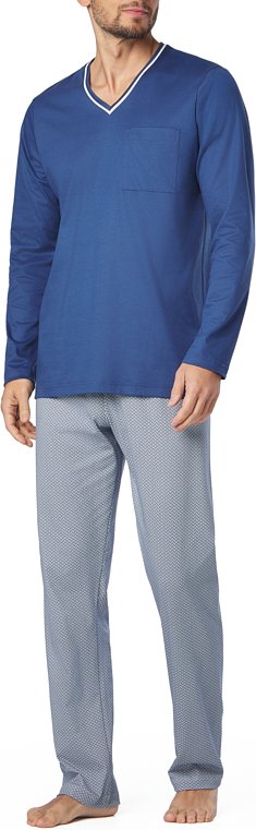 Novila Herren Pyjama blau Reine Baumwolle Gemustert
