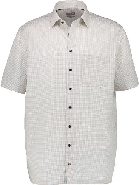 OLYMP Herren Kurzarmhemd beige gemustert Comfort Fit