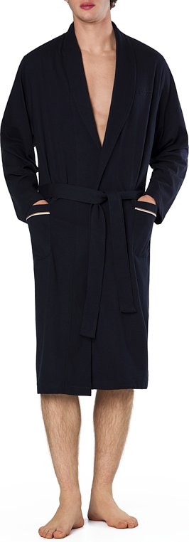 BOSS Black Herren Hausmantel blau Jersey-Baumwolle unifarben