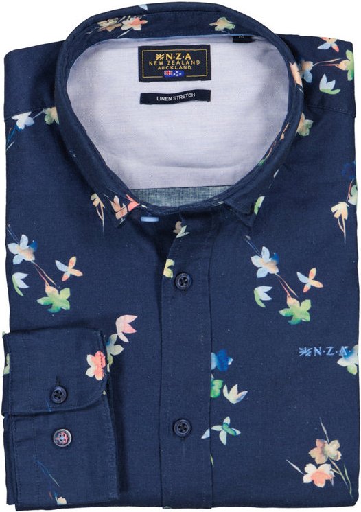 N.Z.A. Herren Hemd blau geblümt