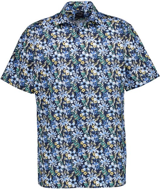 OLYMP Herren Kurzarmhemd blau gemustert