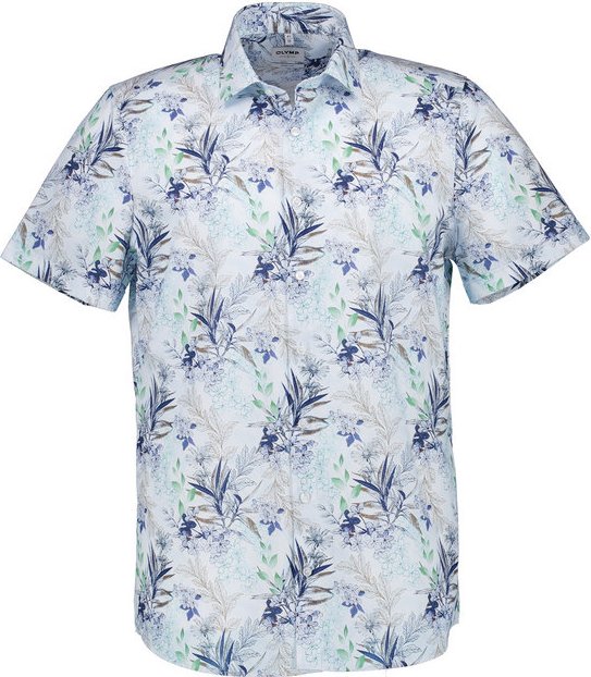 OLYMP Herren Kurzarmhemd blau geblümt