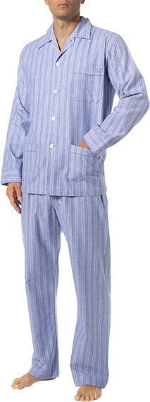 Thumbnail - DEREK ROSE Herren Pyjama Set blau Baumwolle & Mix Gestreift