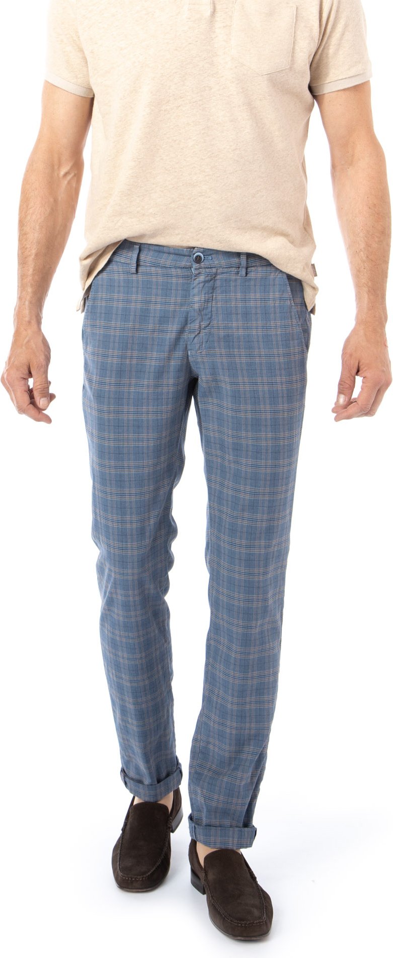 Mason's Herren Hose blau kariert Slim Fit