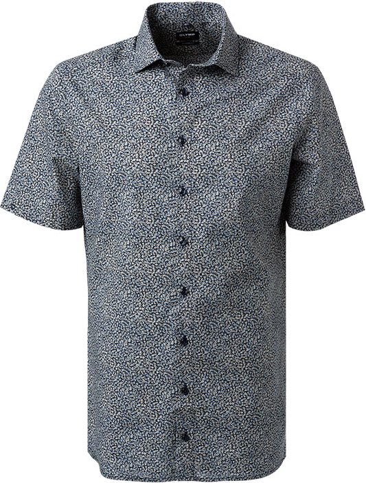 OLYMP Herren Kurzarmhemd blau geblümt