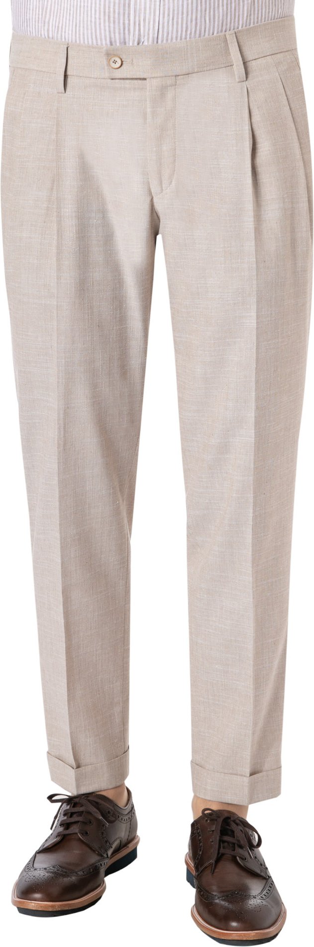 HTL Herren Bundfaltenhose beige meliert Slim Fit