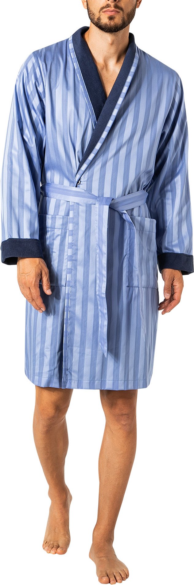 Novila Herren Hausmantel blau Gestreift,unifarben