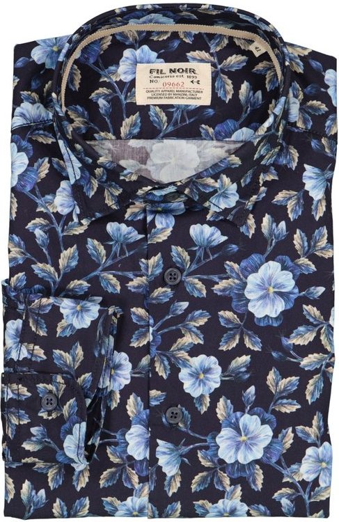 FIL NOIR Herren Hemd blau geblümt