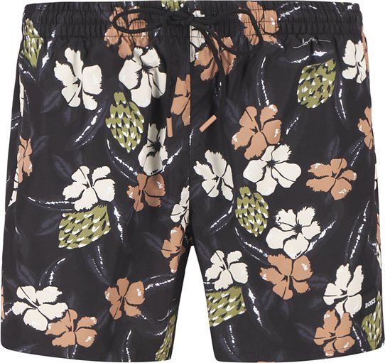 BOSS Black Herren Badeshorts schwarz Mikrofaser floral,Mit Prints