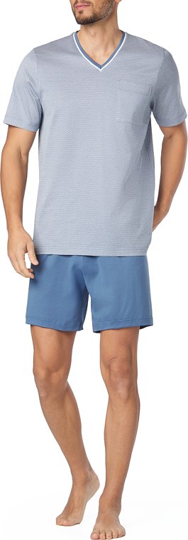 Novila Herren Pyjama blau Reine Baumwolle Gemustert