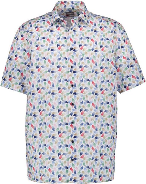 OLYMP Herren Kurzarmhemd weiß gemustert Comfort Fit