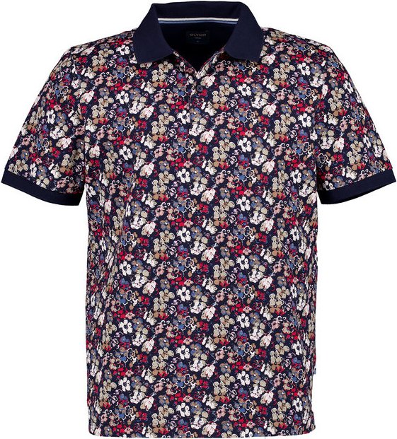 OLYMP Herren Polo-Shirt blau geblümt