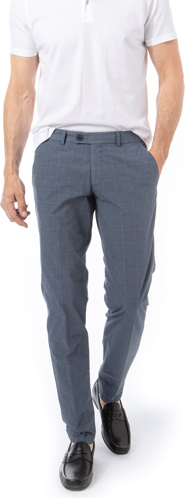 HILTL Herren Hose blau kariert Slim Fit