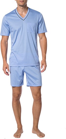 Novila Herren Pyjama blau Jersey-Baumwolle unifarben