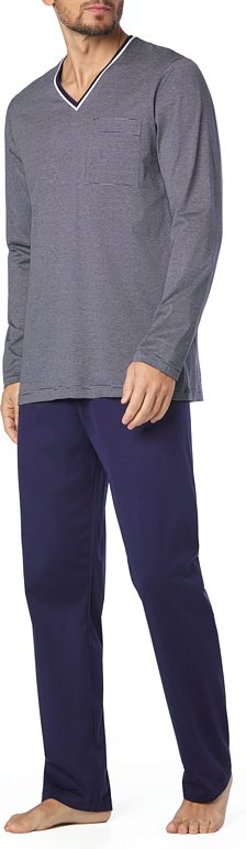 Novila Herren Pyjama blau Reine Baumwolle Gestreift,unifarben