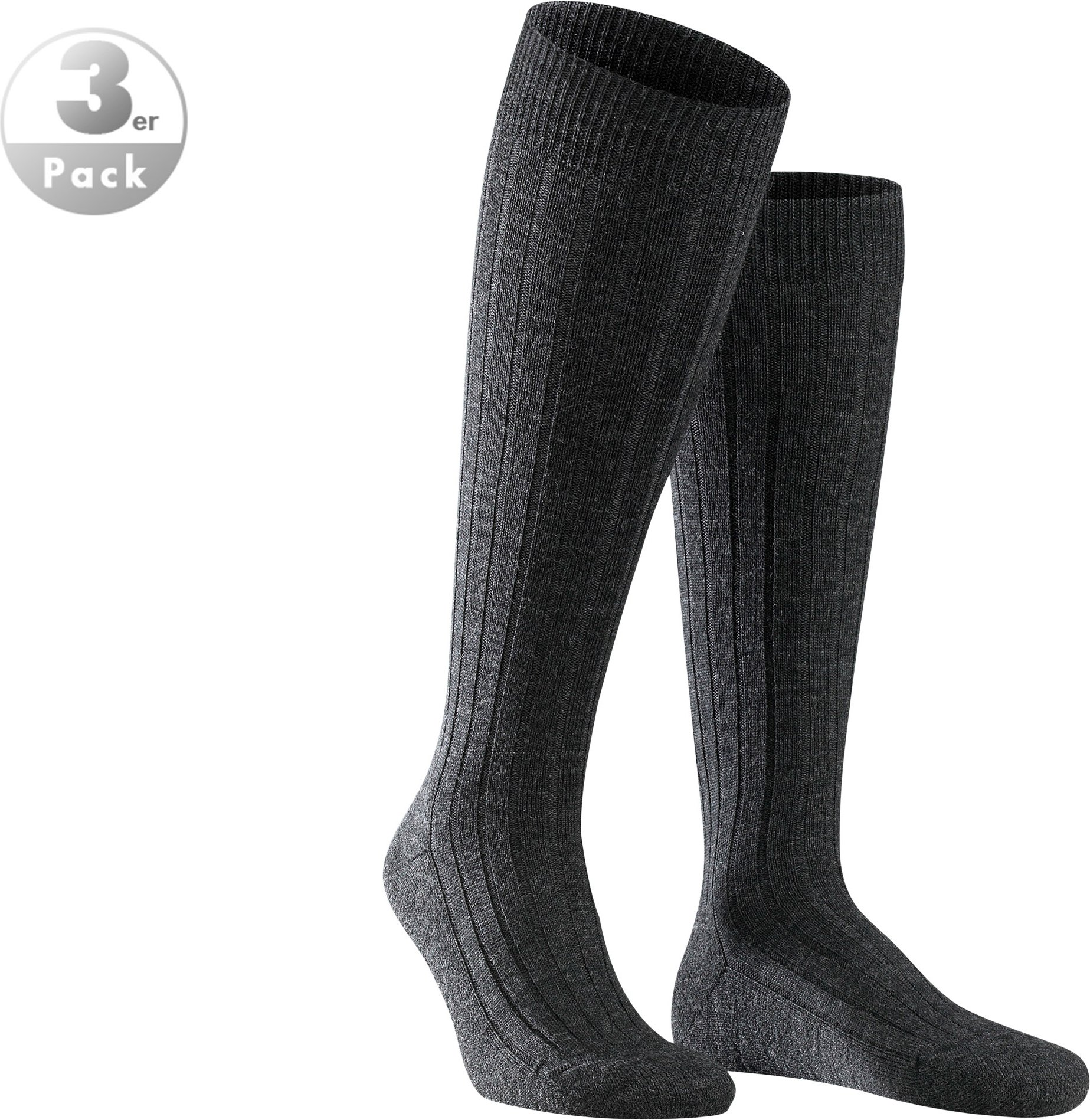 Falke Herren Kniestrumpf grau Schur-Wolle unifarben