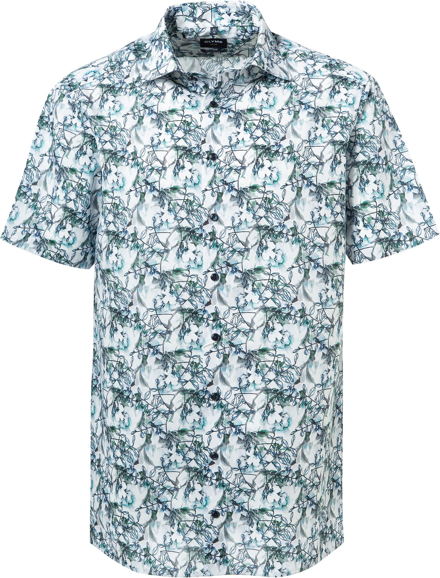 OLYMP Herren Kurzarmhemd blau geblümt