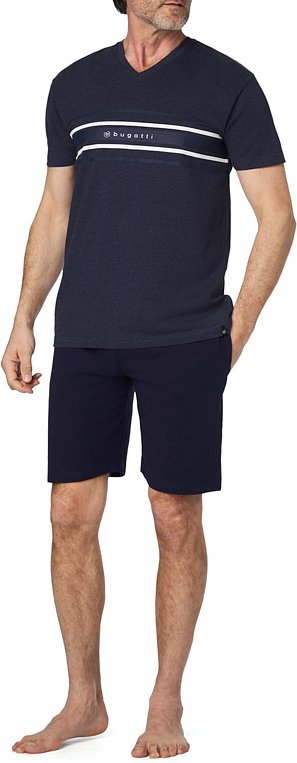 bugatti Herren Pyjama blau Baumwolle & Mix unifarben