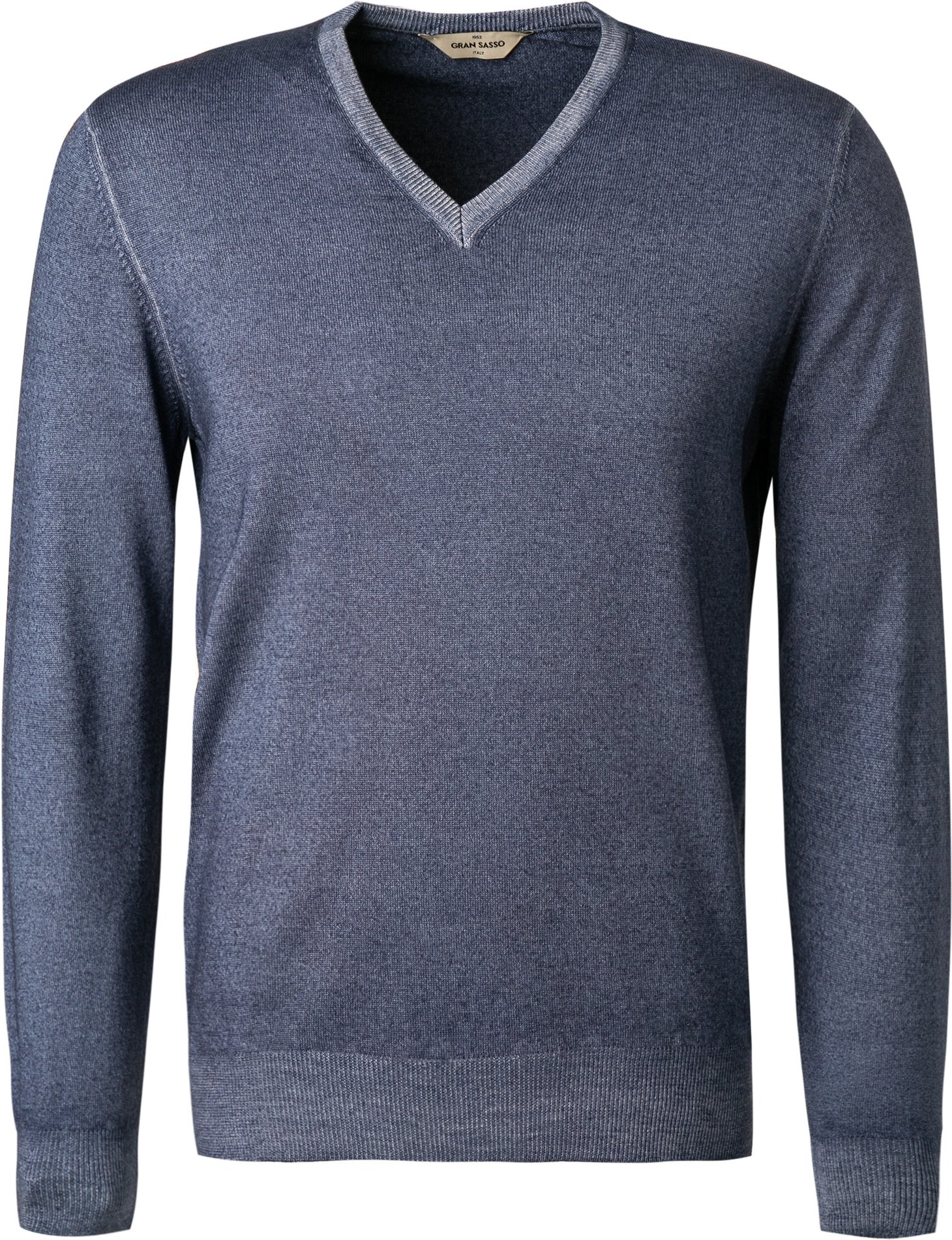 Thumbnail - Gran Sasso Herren V-Pullover blau unifarben