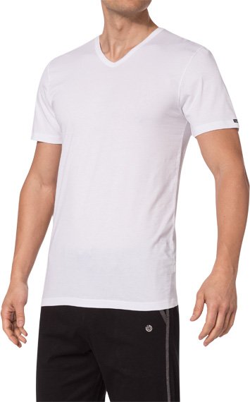 bugatti Herren V-Shirt weiß Viskose/Modal unifarben