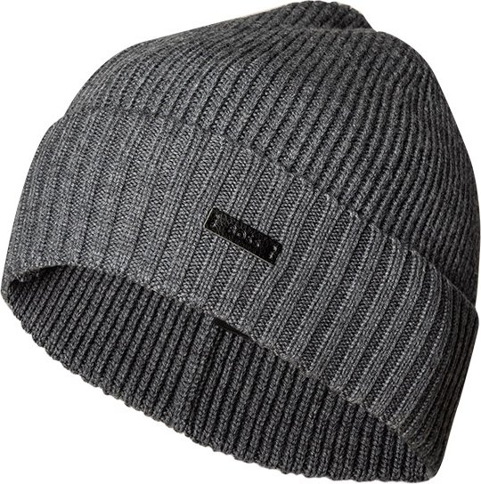 BOSS Black Herren Mütze grau Schur-Wolle