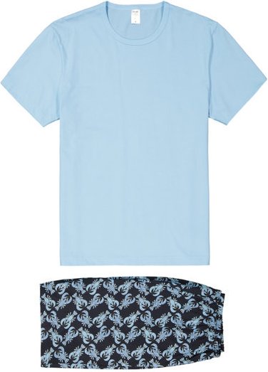 CALIDA Herren Pyjama blau Jersey-Baumwolle Gemustert