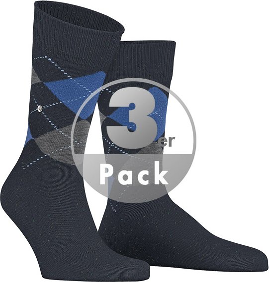 Thumbnail - Burlington Herren Socken blau Schur-Wolle Gemustert