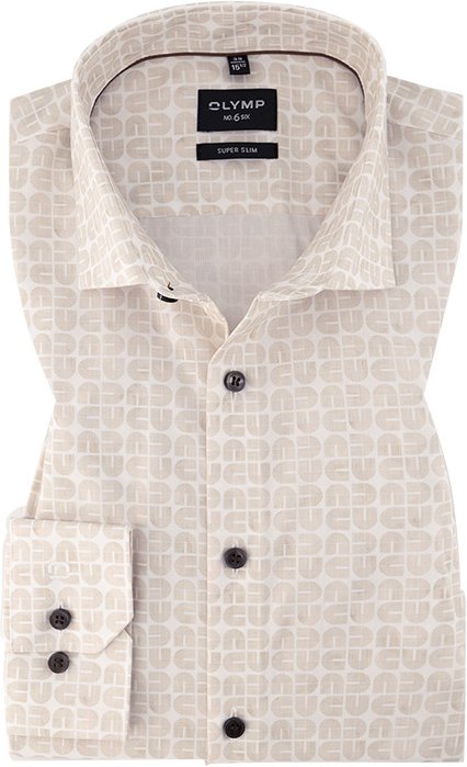 Thumbnail - OLYMP Herren Hemd beige gemustert Slim Fit