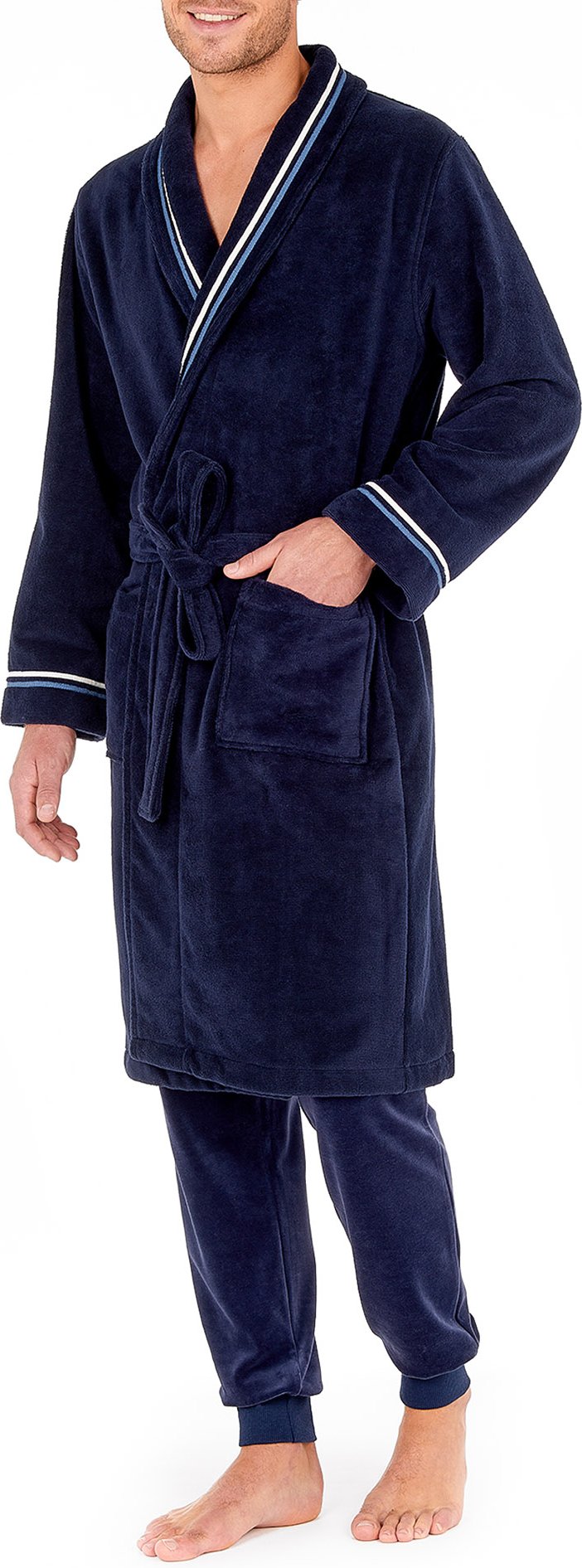 Thumbnail - HOM Herren Bademantel blau Baumwolle & Mix unifarben