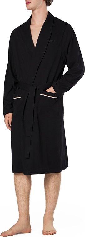 BOSS Black Herren Hausmantel schwarz Jersey-Baumwolle unifarben