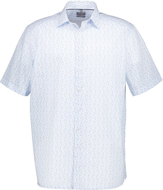 OLYMP Herren Kurzarmhemd blau gemustert Comfort Fit
