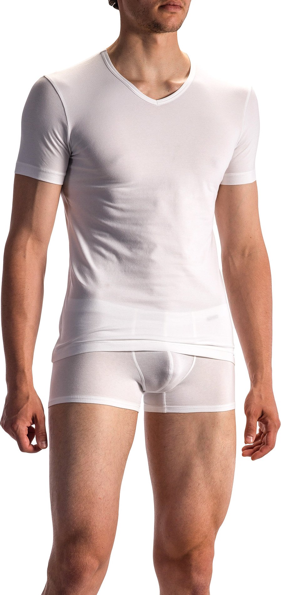 Olaf Benz Herren V-Shirt weiß Baumwolle & Mix unifarben