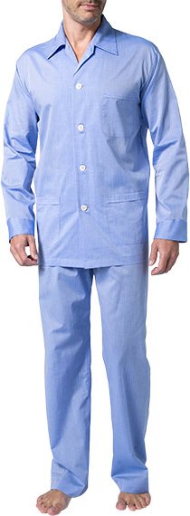 DEREK ROSE Herren Pyjama Set blau Baumwolle & Mix unifarben Classic Fit