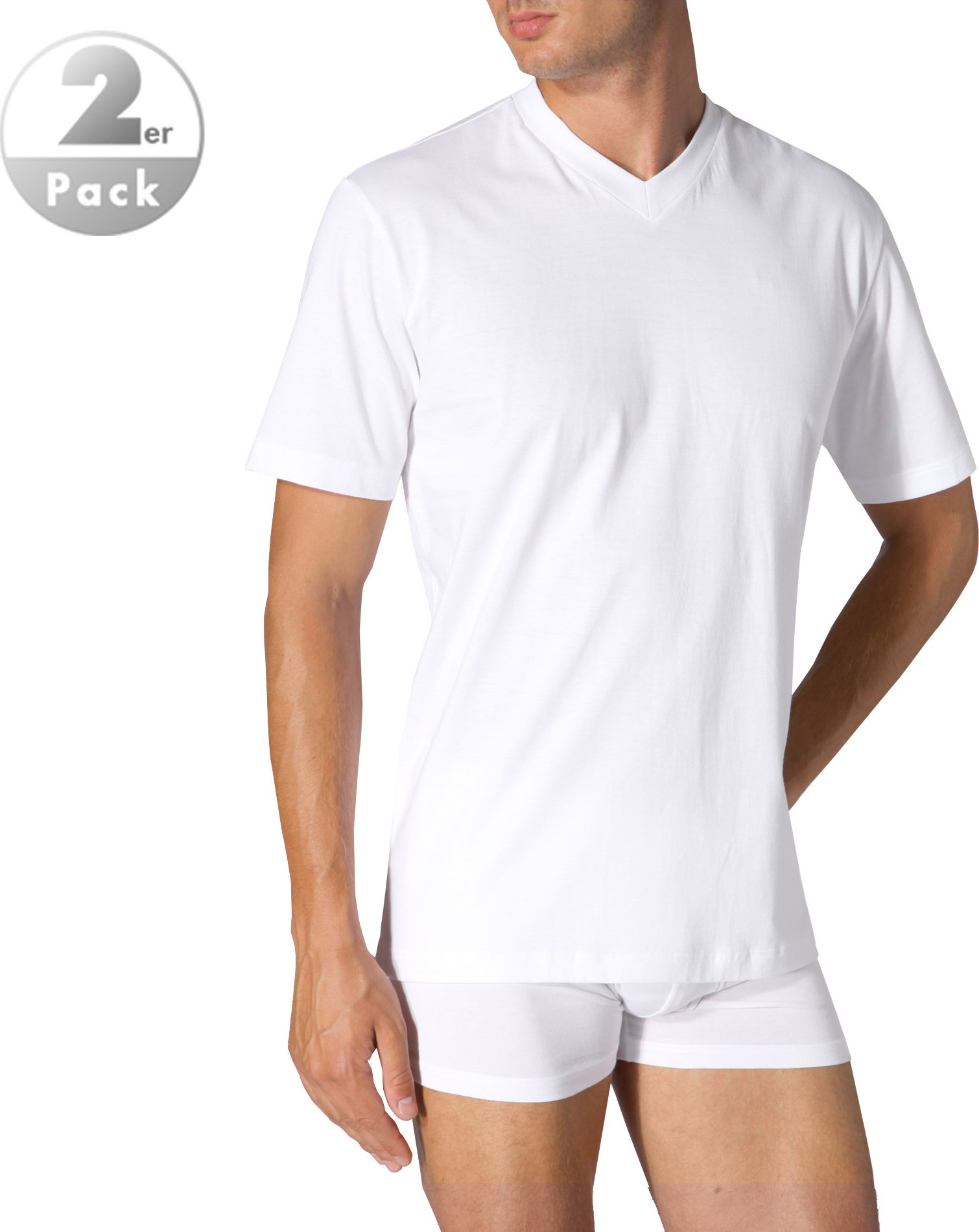 Thumbnail - Schiesser Herren V-Shirt weiß Reine Baumwolle unifarben