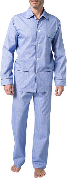 DEREK ROSE Herren Pyjama Set blau Baumwolle & Mix Kariert Classic Fit
