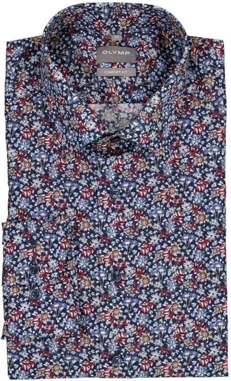 OLYMP Herren Hemd blau geblümt Comfort Fit