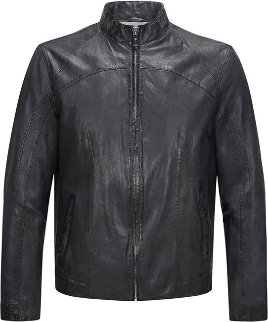 MILESTONE Herren Lederjacke blau uni mit Motiv