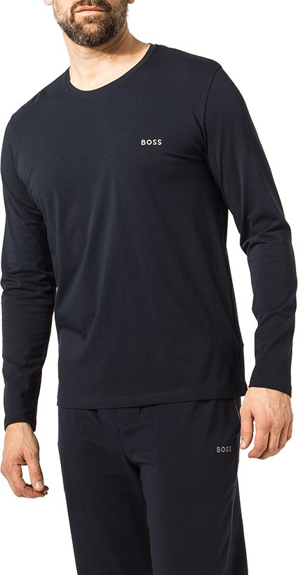 BOSS Black Herren Longsleeve blau Baumwolle & Mix unifarben