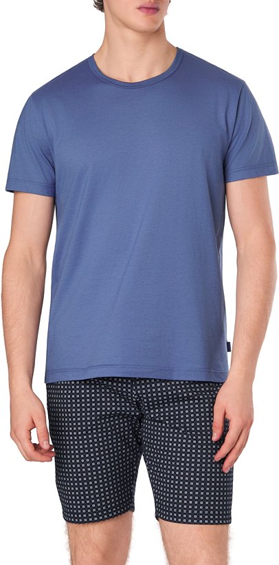 CALIDA Herren T-Shirt blau Jersey-Baumwolle unifarben